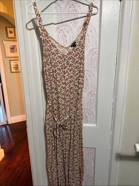 torrid Cream Floral Maxi Jumpsuit with Brown and Yellow Accents